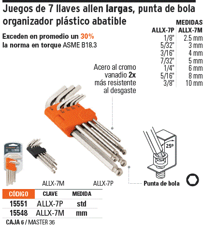 Juego de 7 llaves Allen 4 3